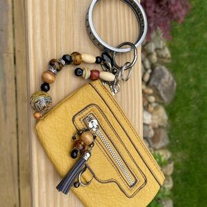 Nine West Yellow and Black Wristlet with Beaded Keychain